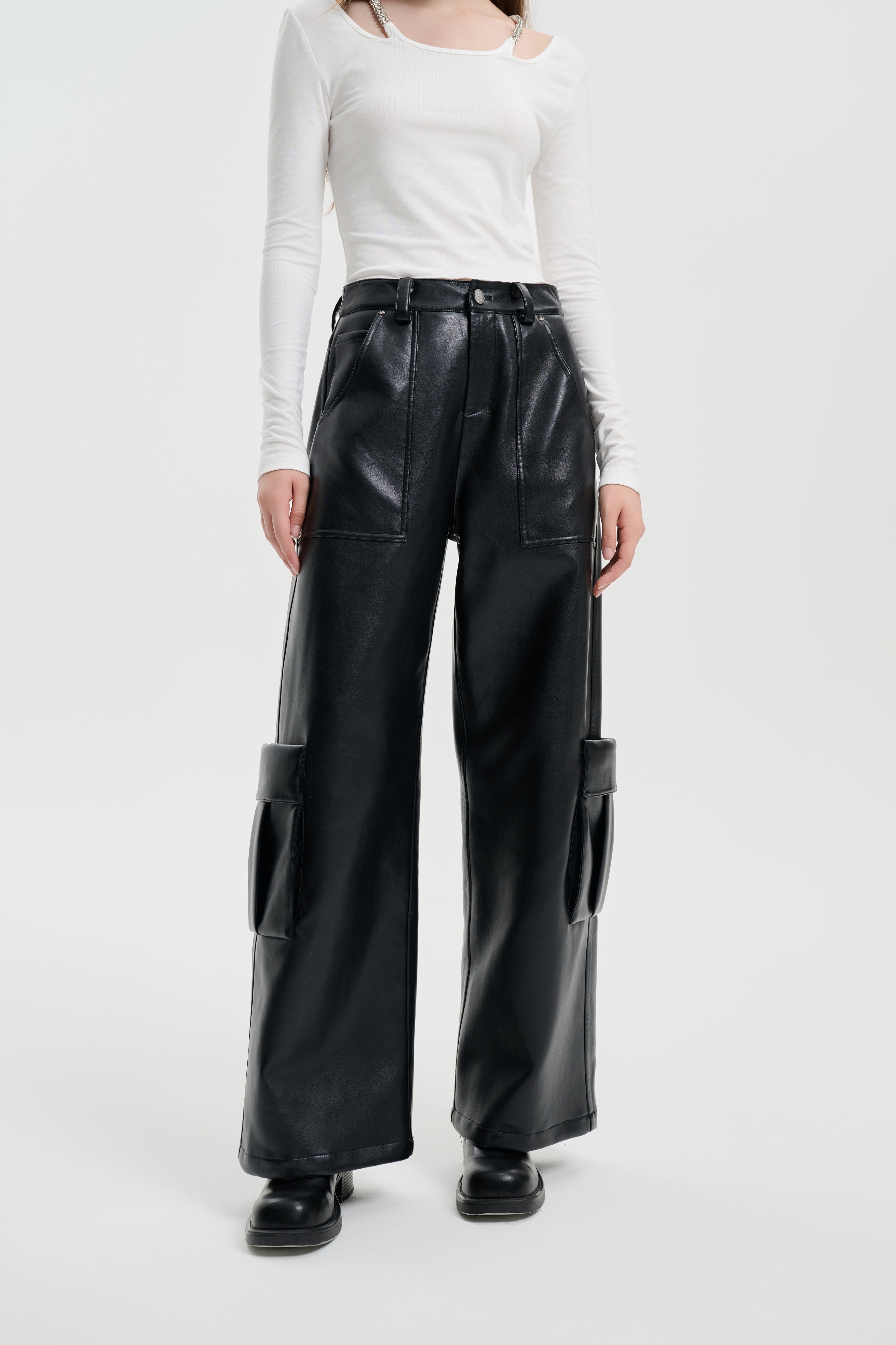 Black Retro Leather Pants