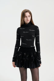 Black Velvet Embroidered Puff Skirt