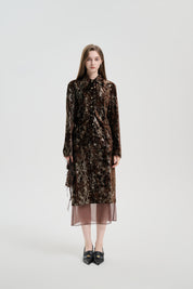 Brown Gilded Velvet Organza Skirt