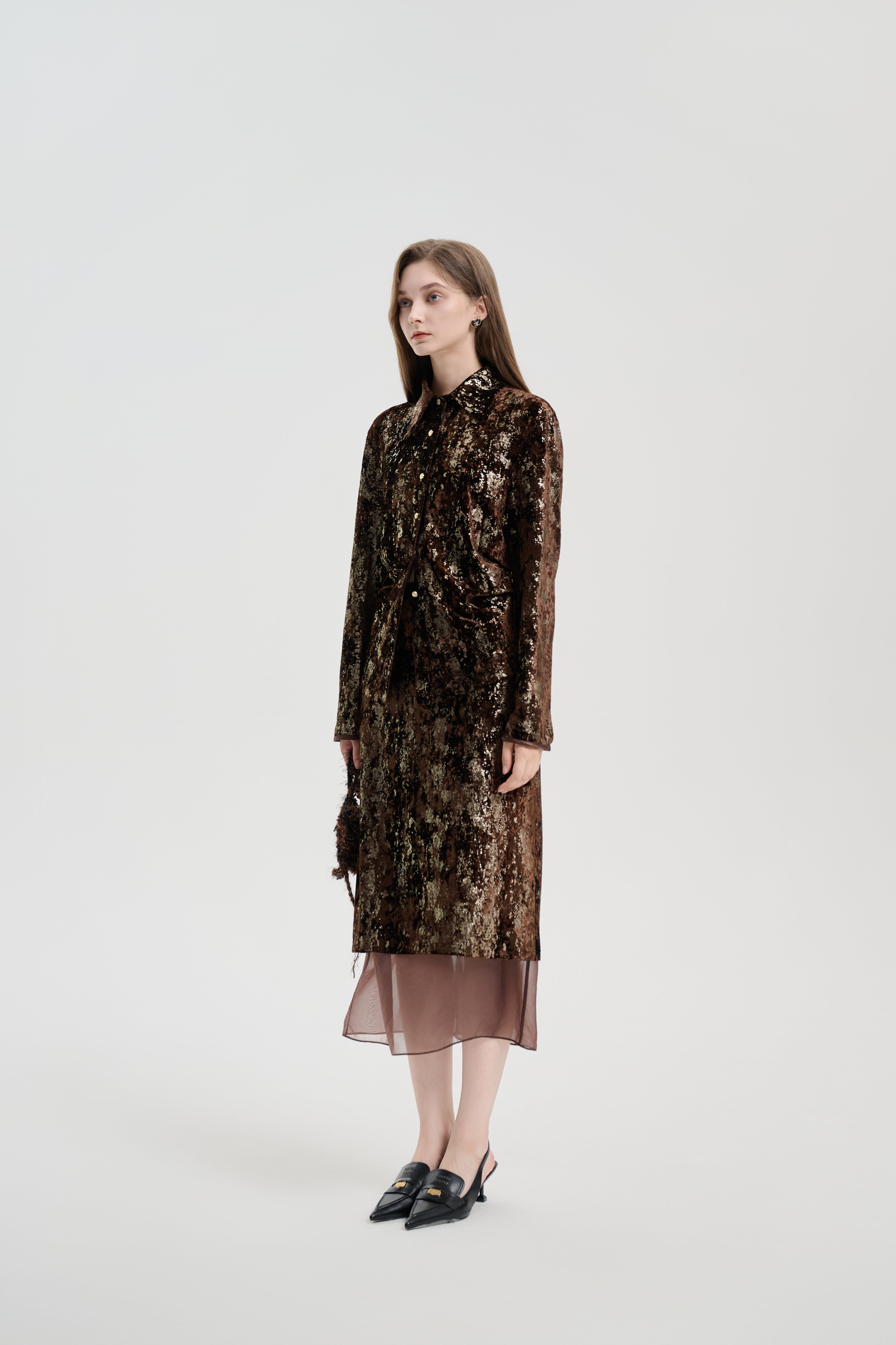 Brown Gilded Velvet Organza Skirt