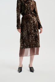 Brown Gilded Velvet Organza Skirt