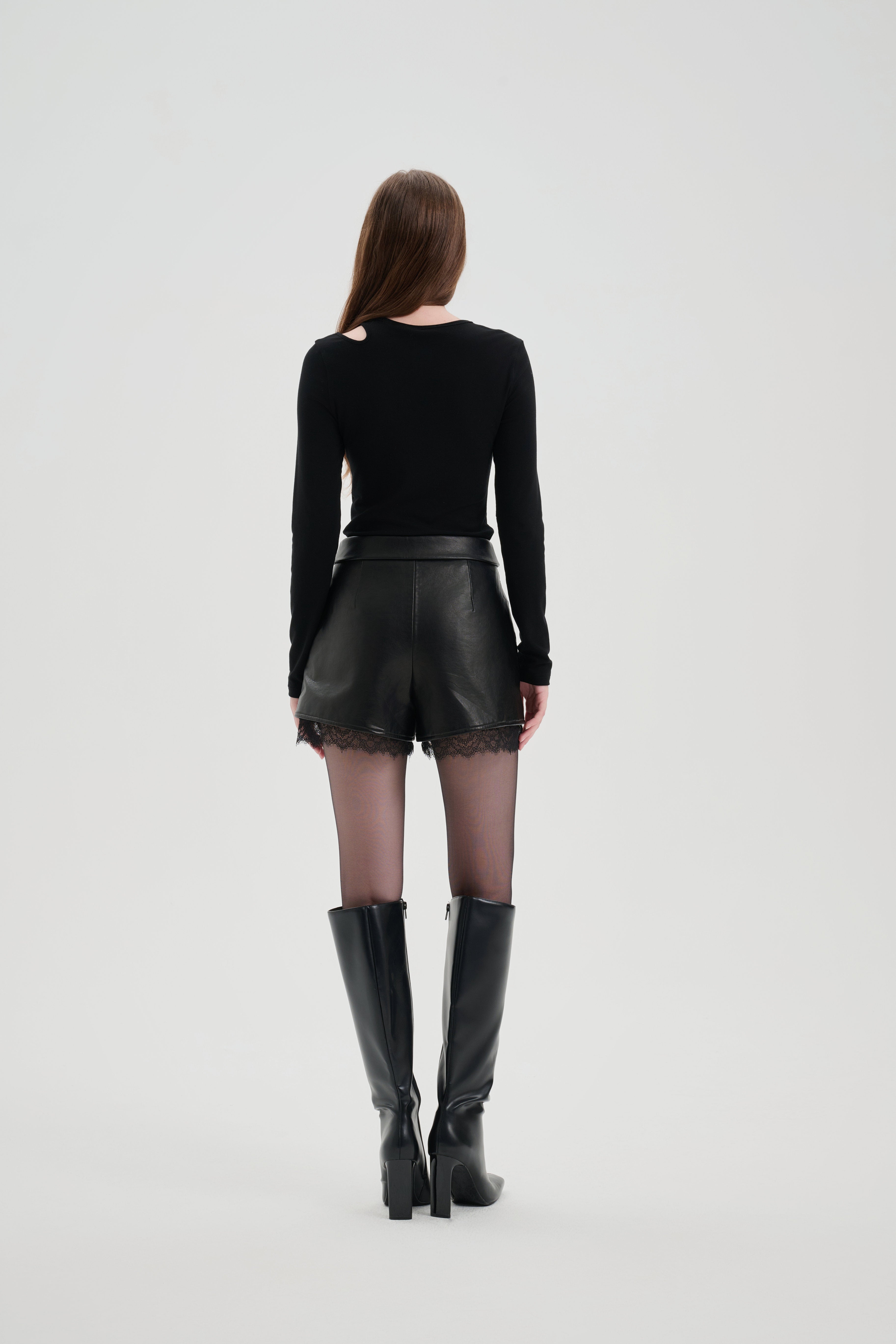 Black A-line Leather Shorts