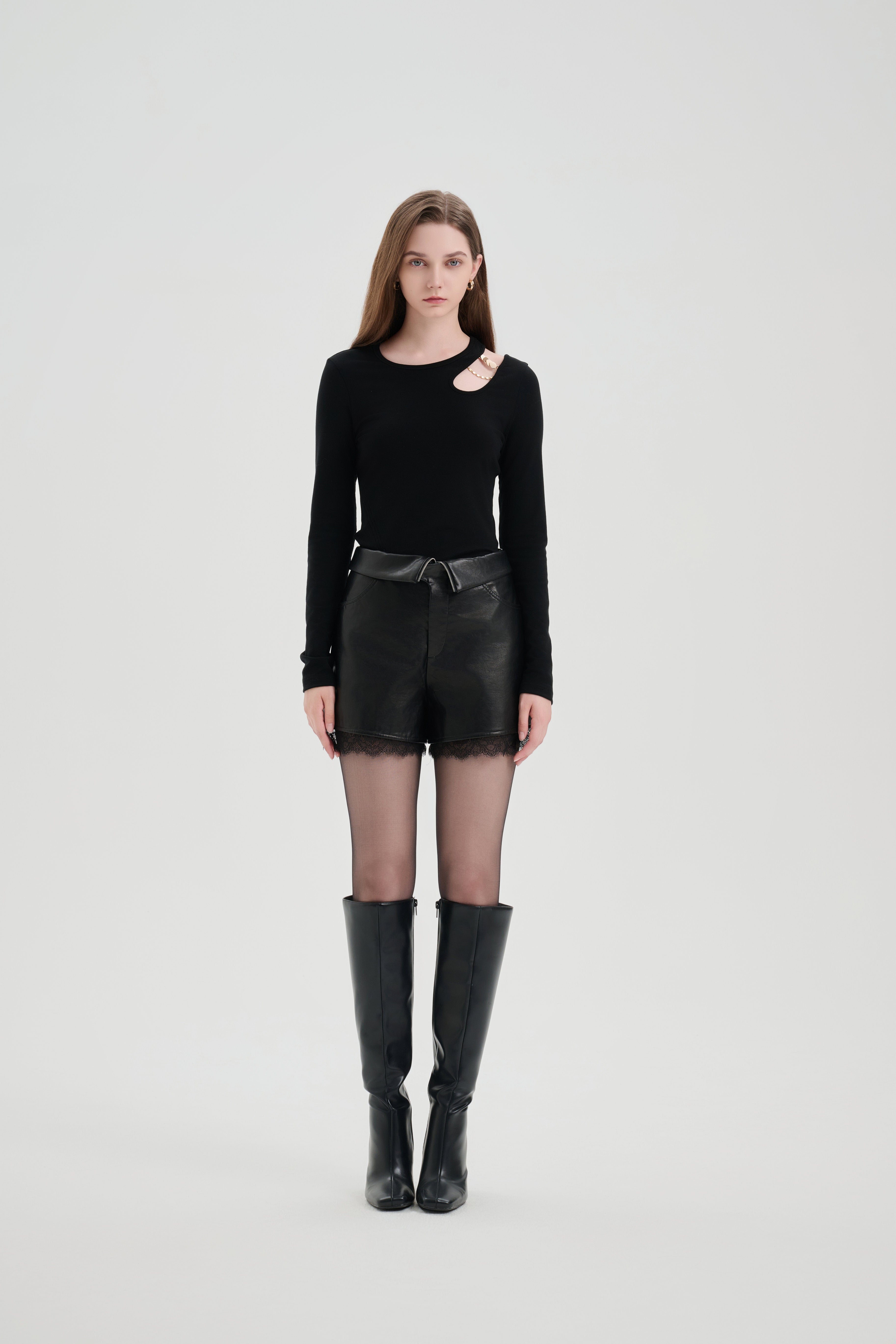Black A-line Leather Shorts