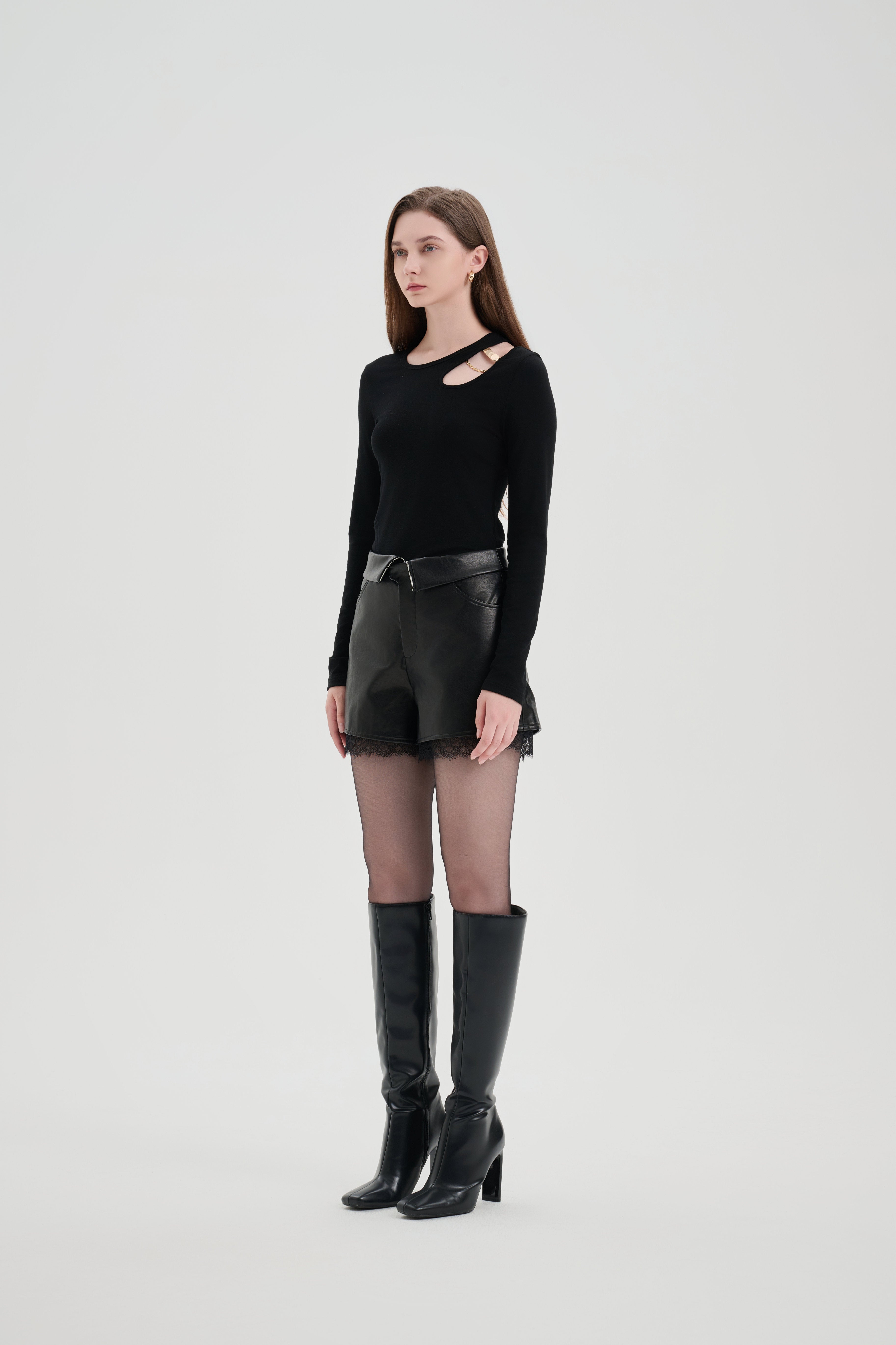 Black A-line Leather Shorts