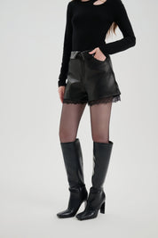 Black A-line Leather Shorts