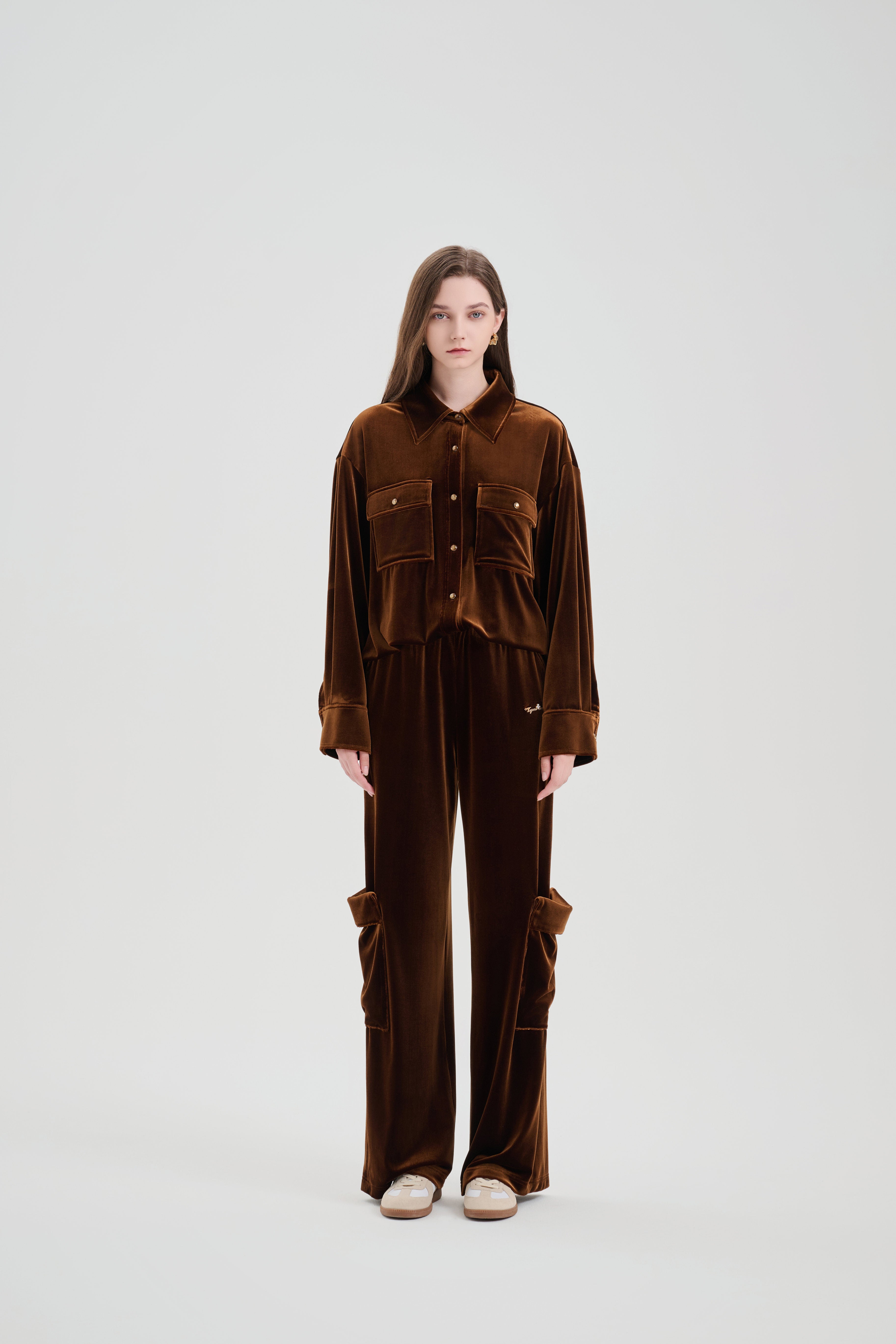 Brown Velvet Cargo Pants