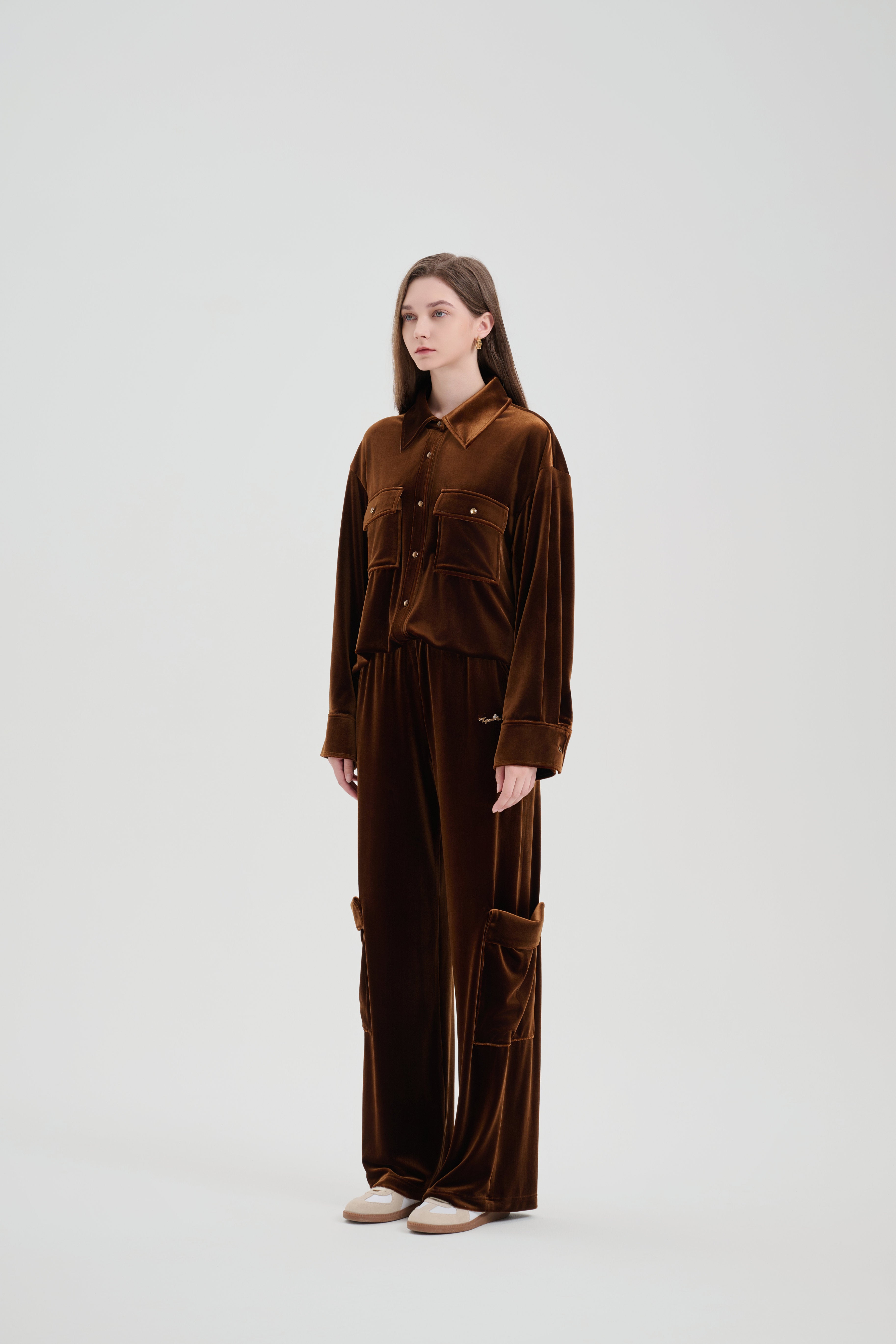 Brown Velvet Cargo Pants
