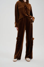 Brown Velvet Cargo Pants