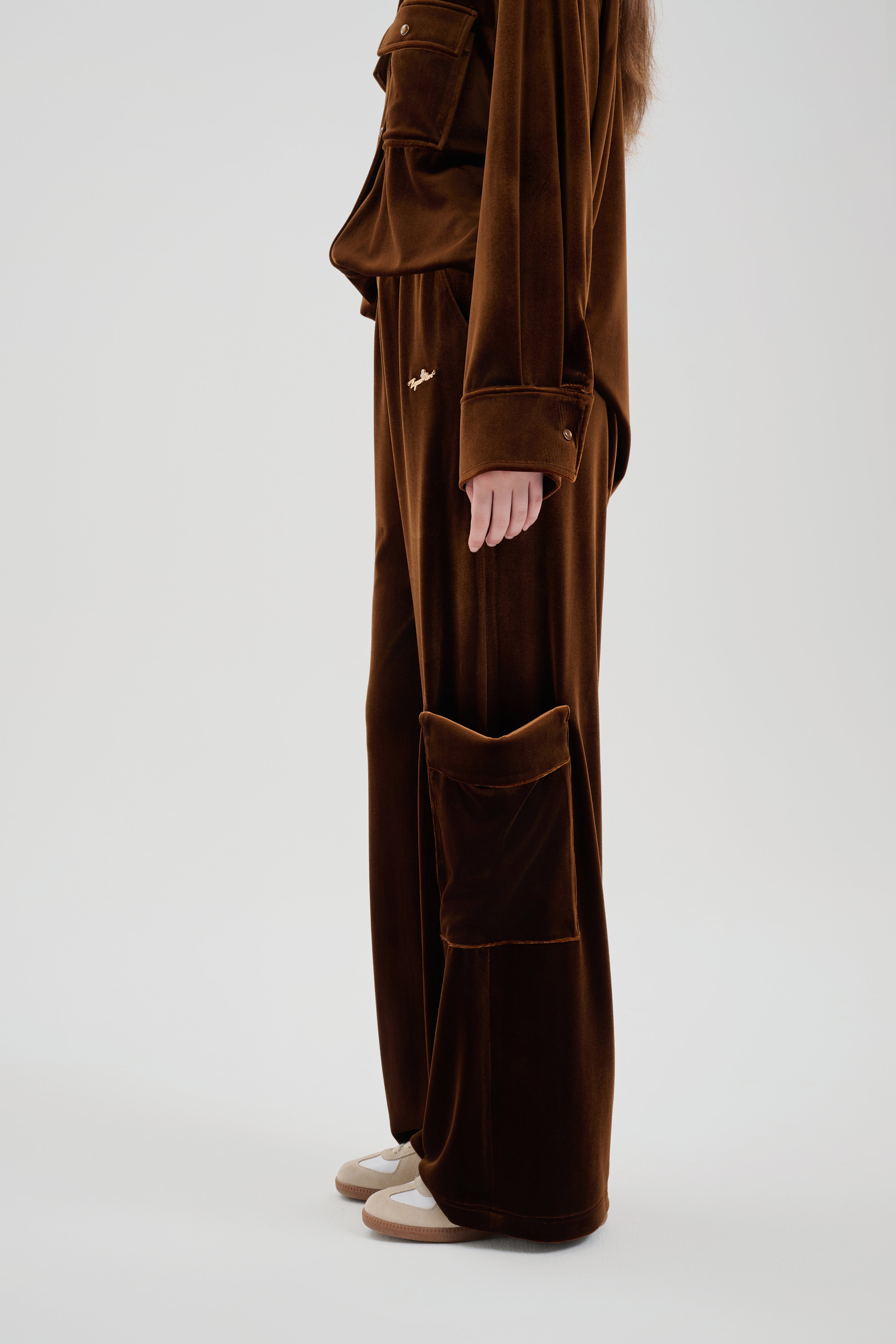 Brown Velvet Cargo Pants