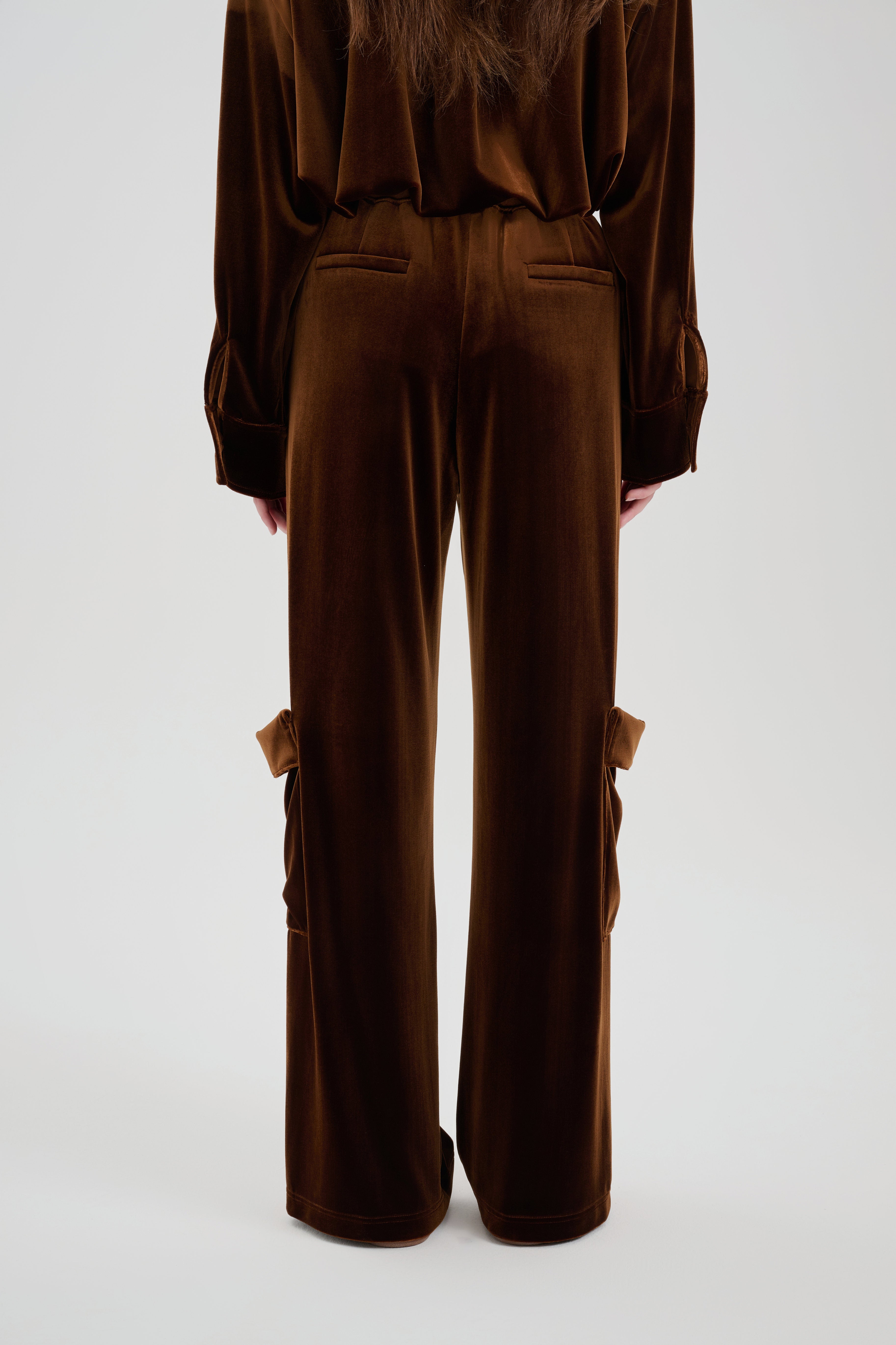 Brown Velvet Cargo Pants