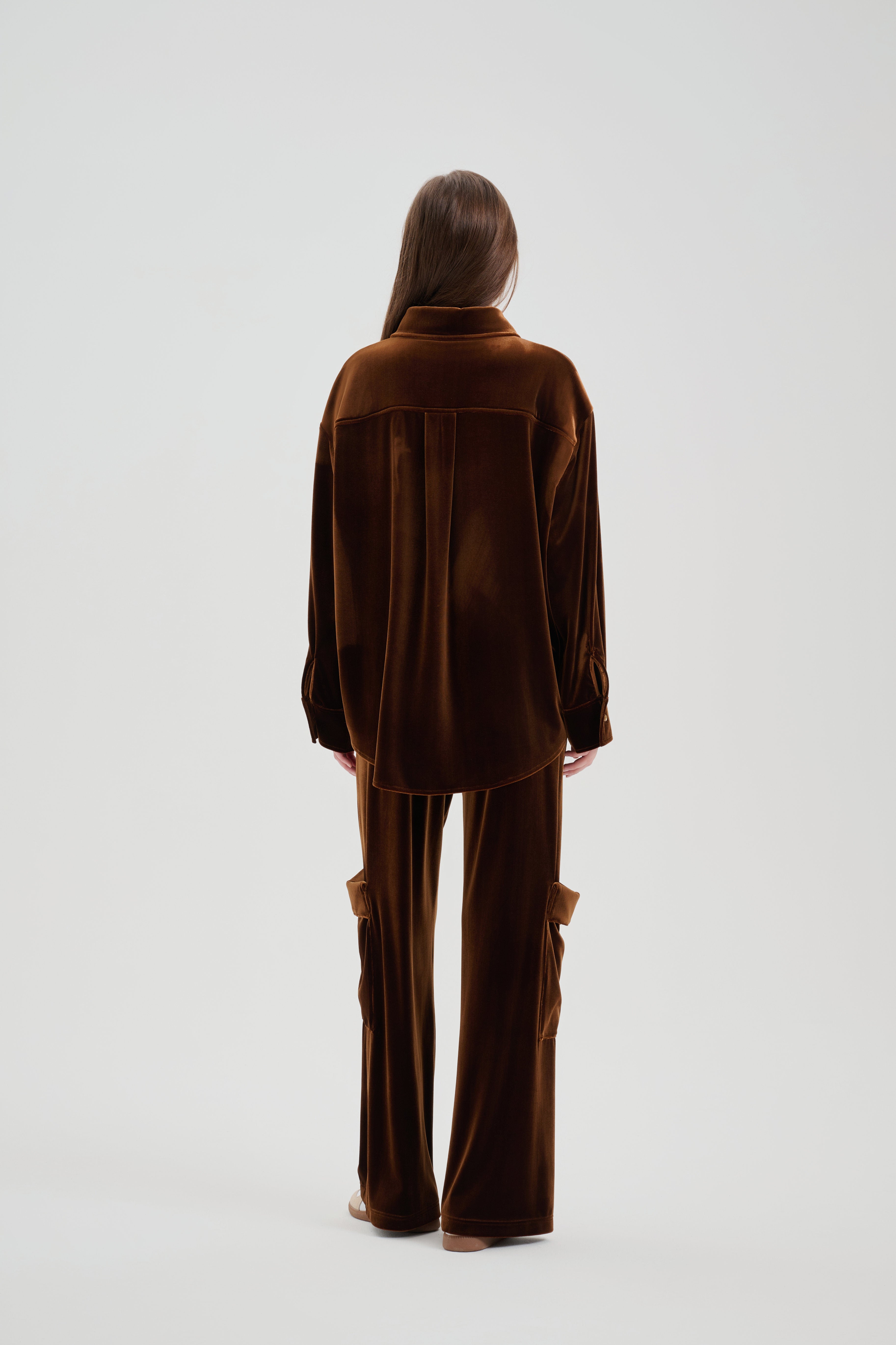 Brown Velvet Cargo Pants