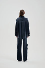 Grey-blue Velvet Cargo Pants