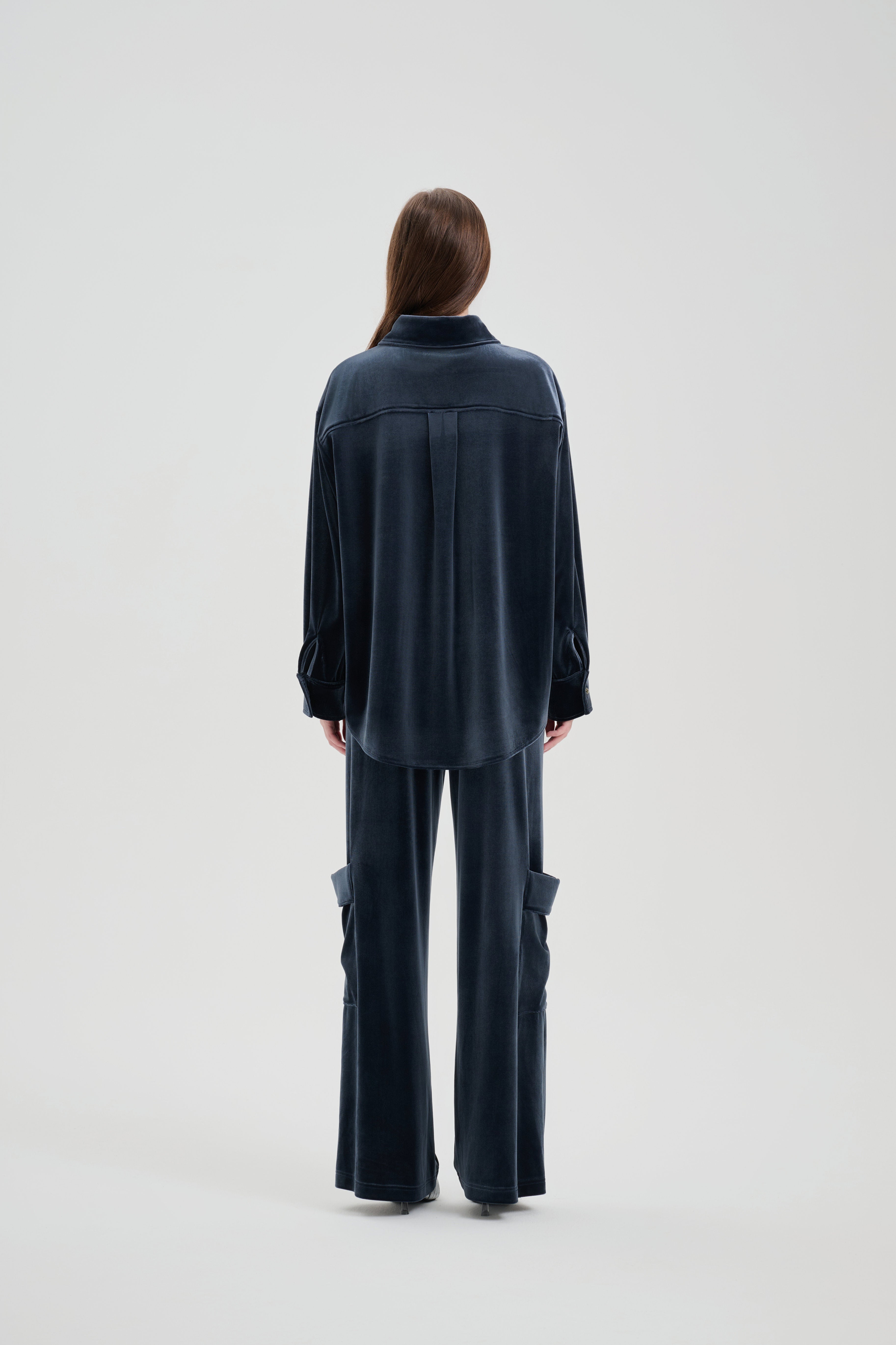 Grey-blue Velvet Cargo Pants