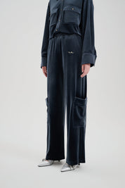 Grey-blue Velvet Cargo Pants