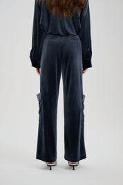 Grey-blue Velvet Cargo Pants