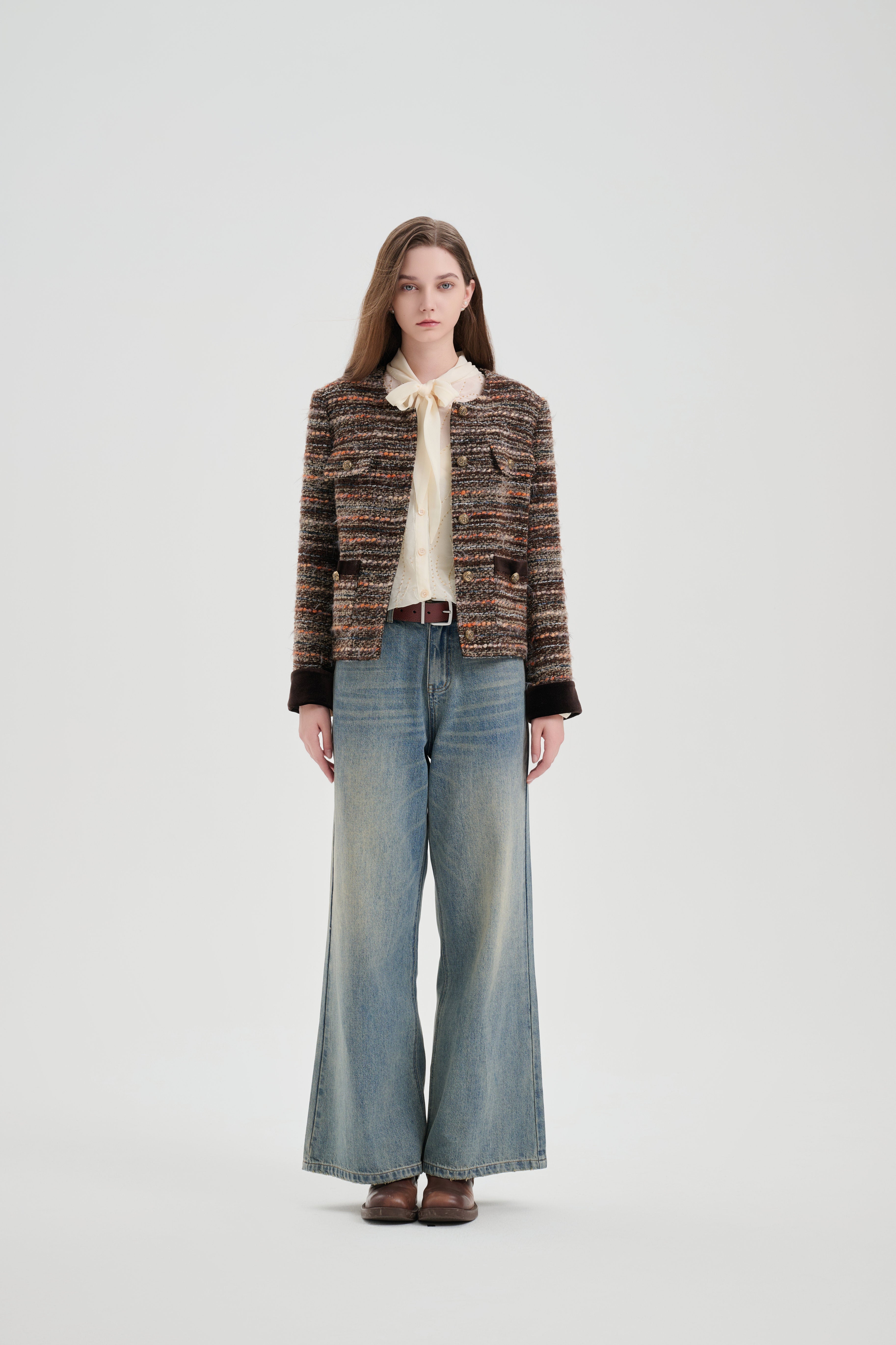 Brown Mixed Woven Pattern Chanel-style Jacket