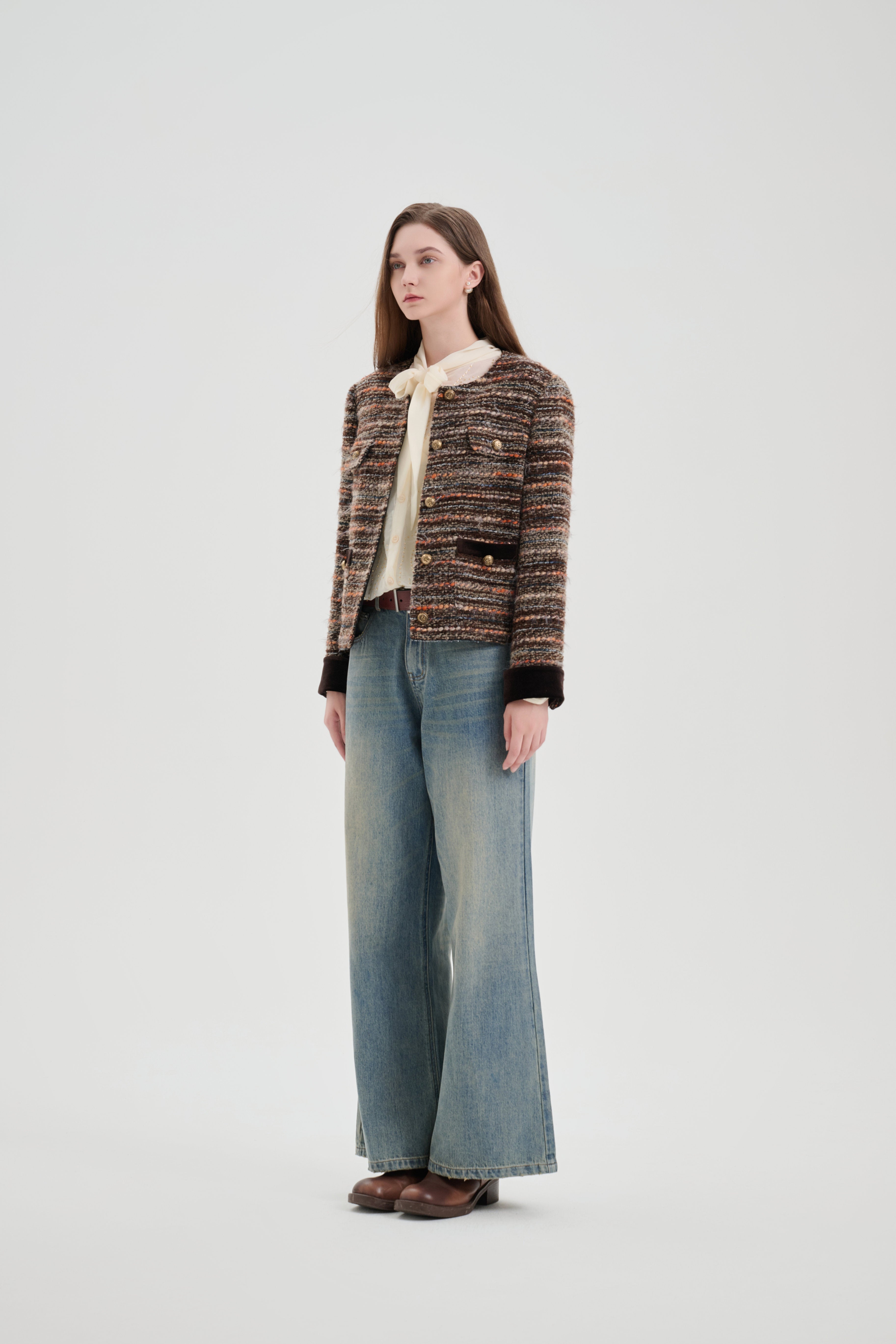 Brown Mixed Woven Pattern Chanel-style Jacket