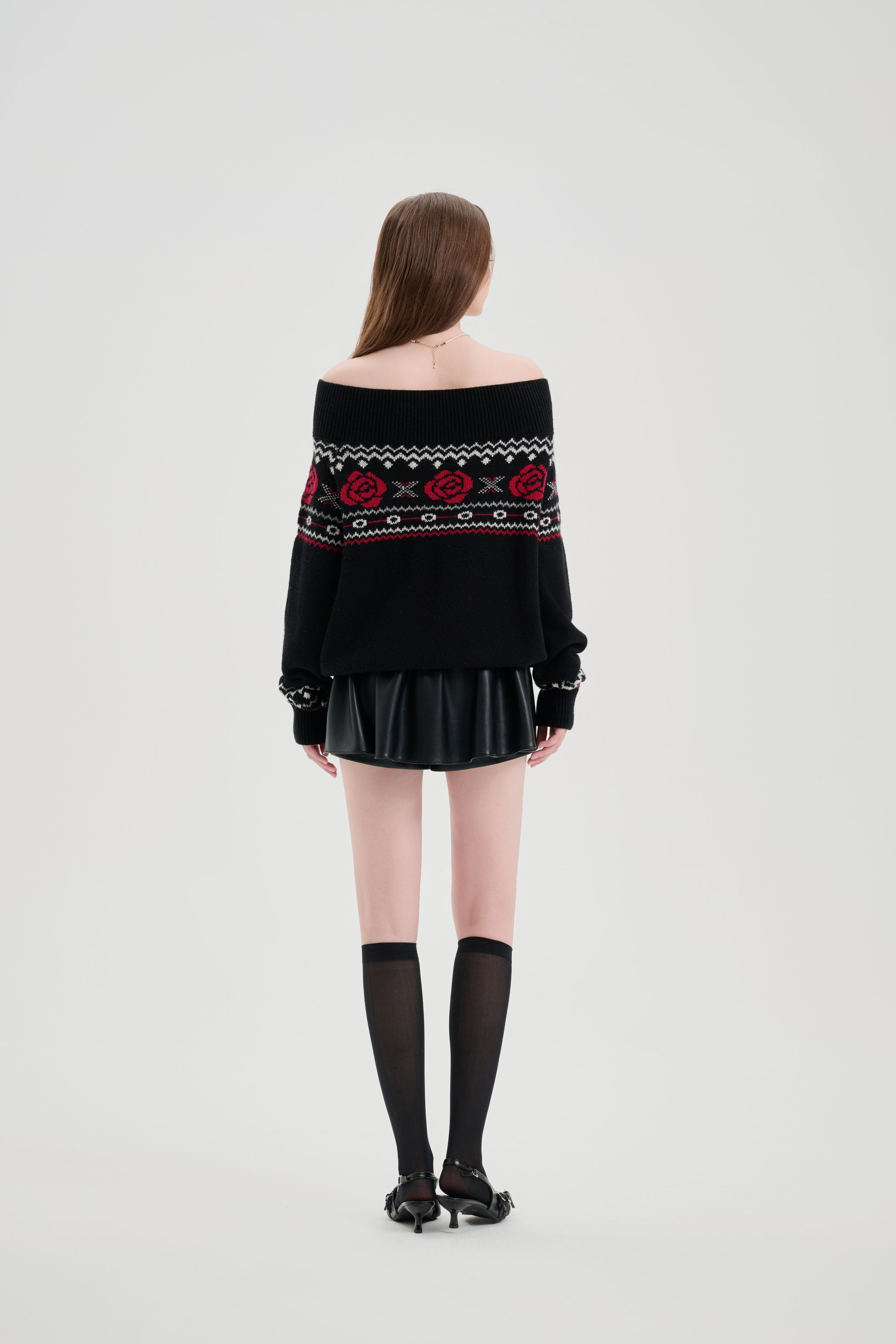 Black Elastic Leather Puffy Skirt
