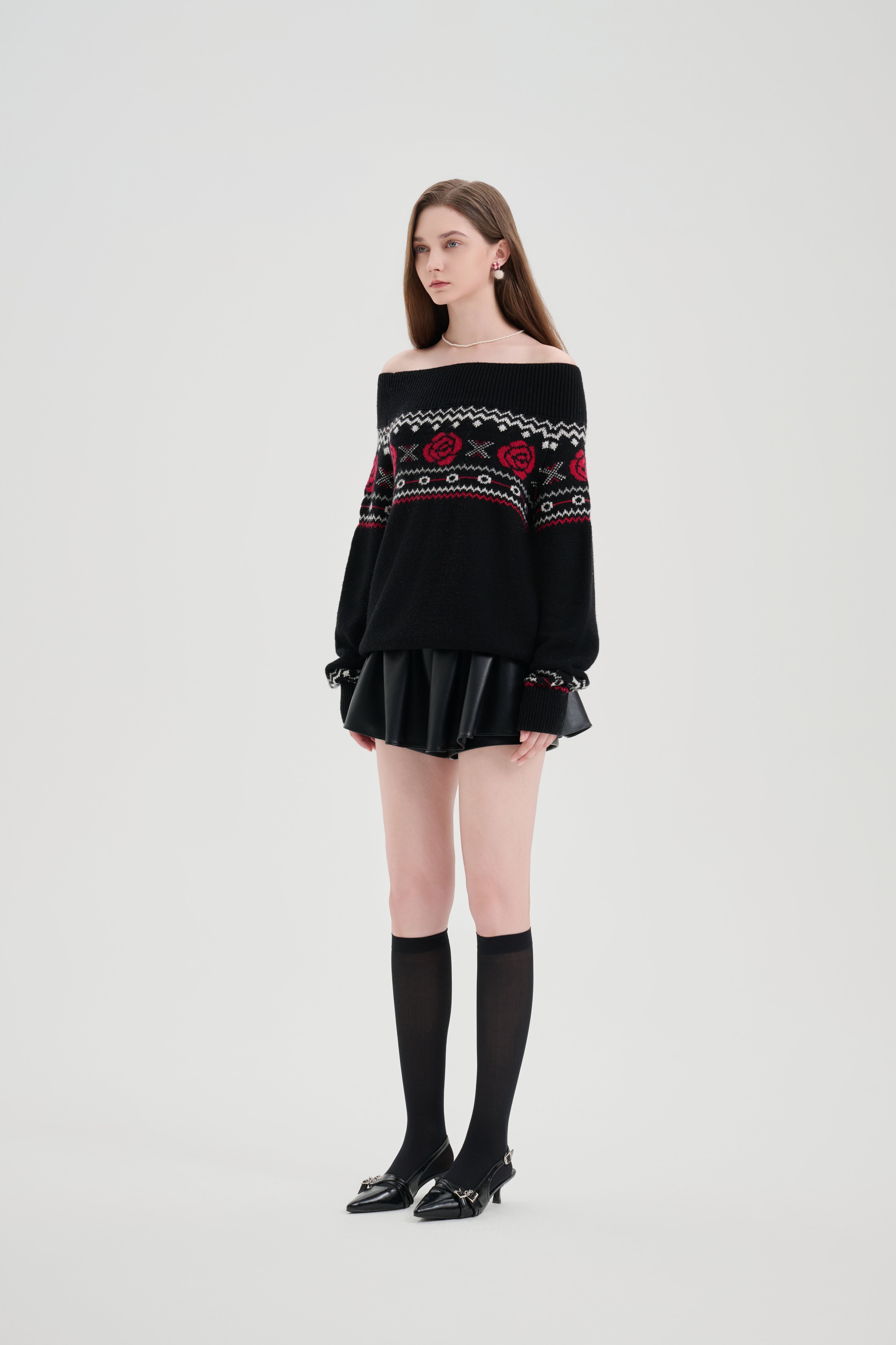 Black Elastic Leather Puffy Skirt