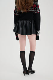 Black Elastic Leather Puffy Skirt