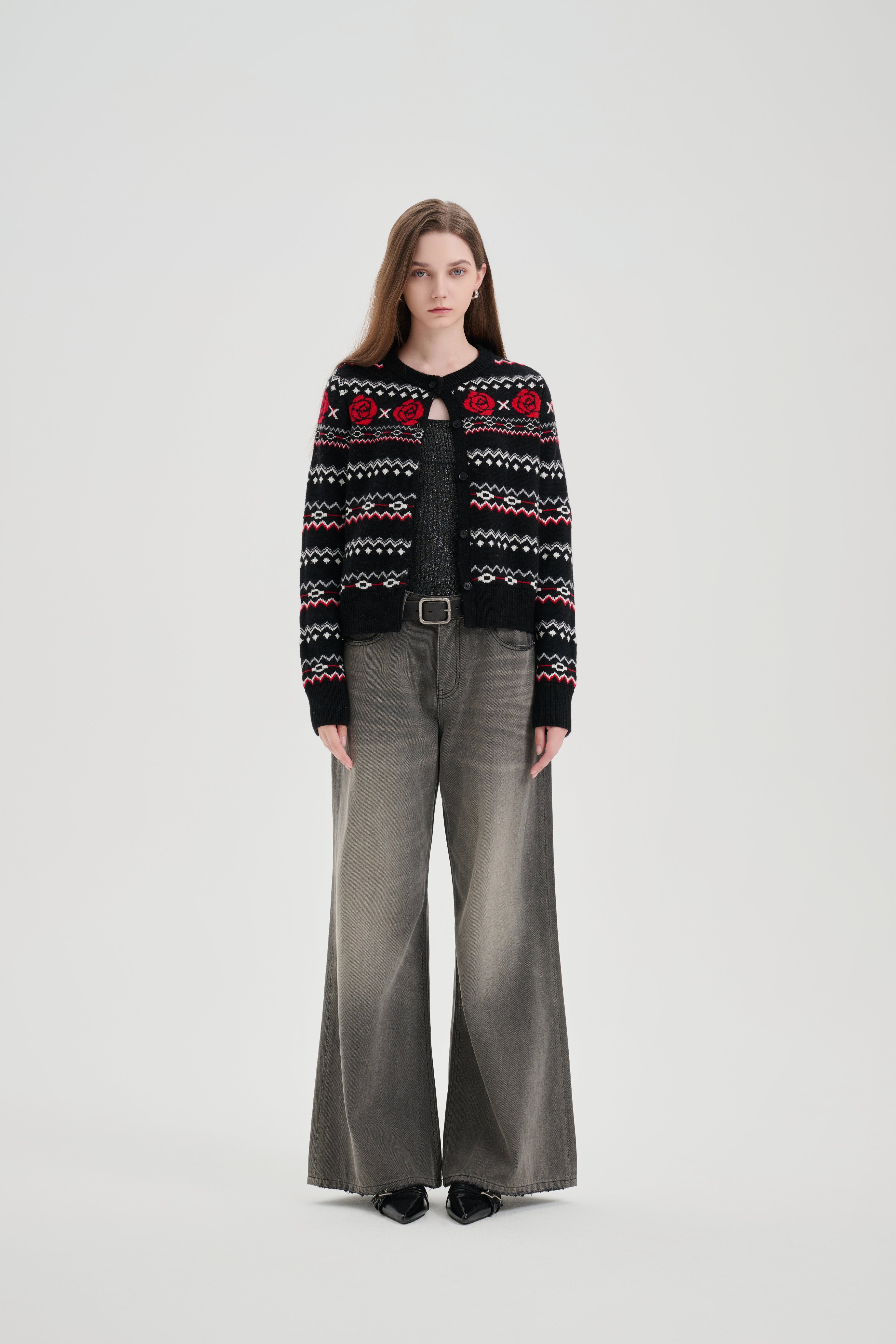 Black Rose Jacquard Cardigan