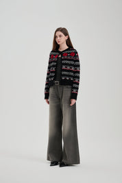 Black Rose Jacquard Cardigan