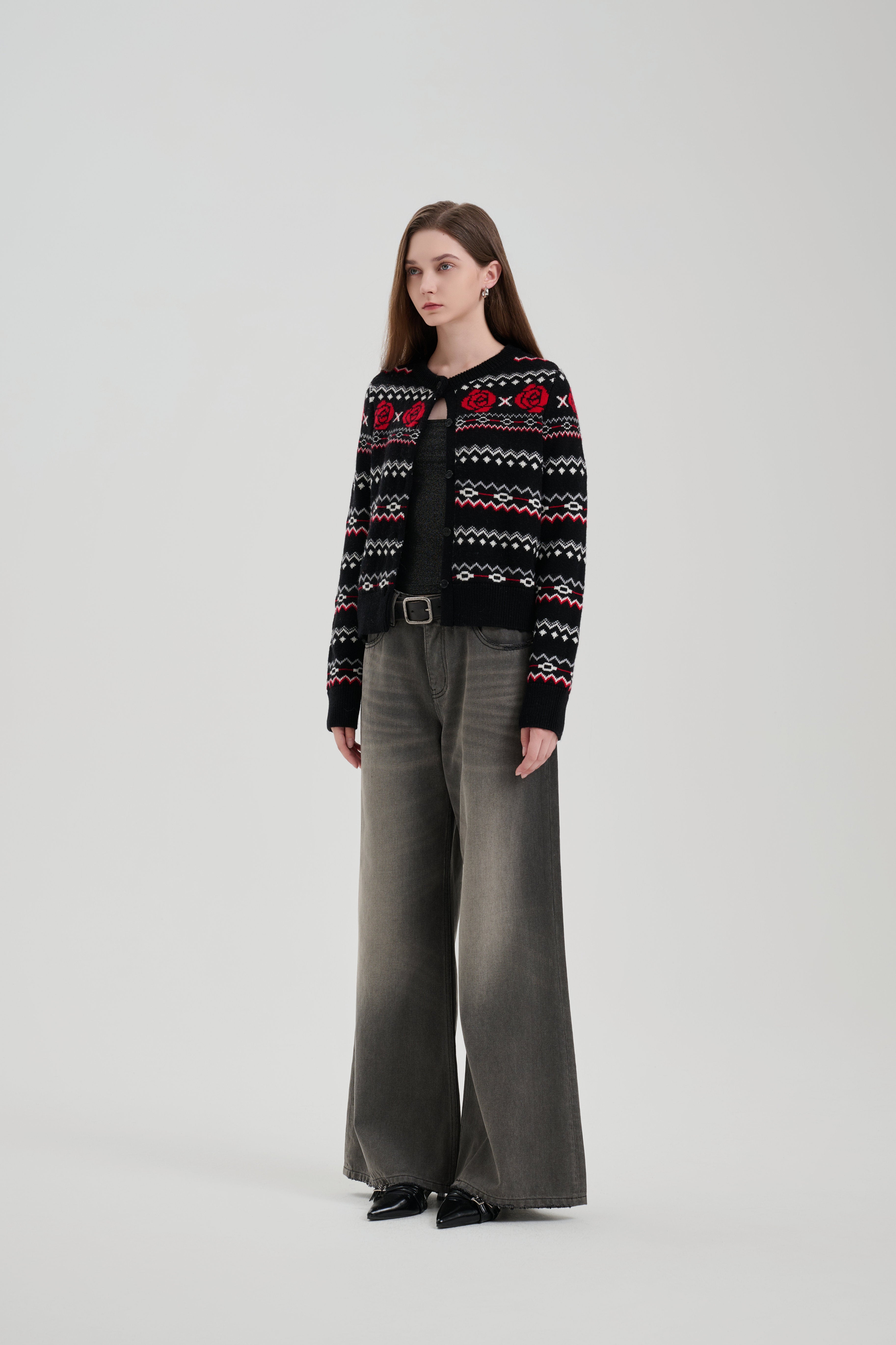 Black Rose Jacquard Cardigan