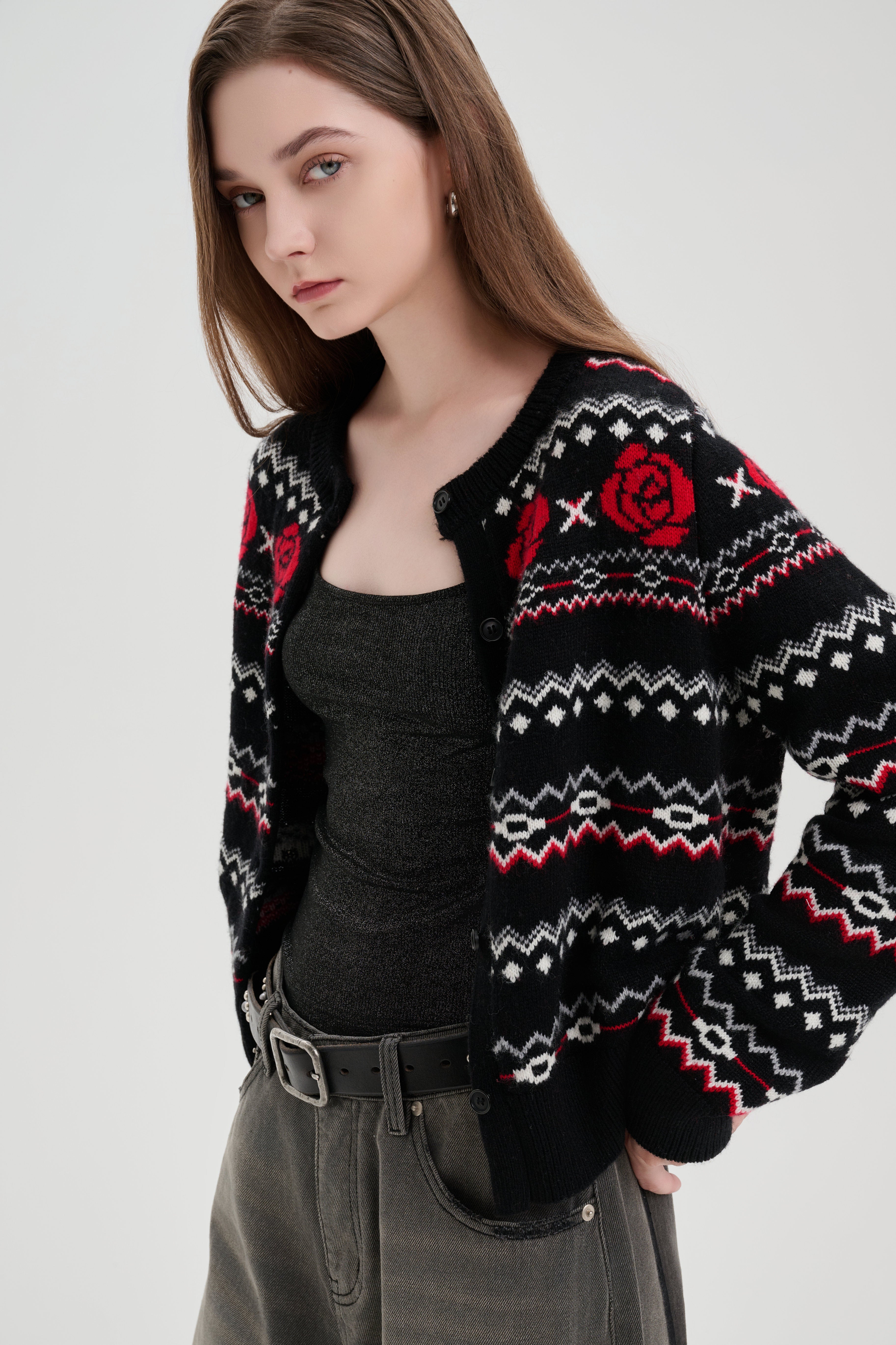 Black Rose Jacquard Cardigan