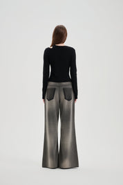 Black Hollow Slit Long-sleeve T-shirt