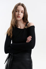 Black Tencel Wool Long Sleeve Top
