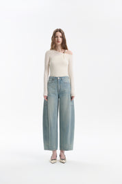 Blue Vintage Three-dimensional Split Scimitar Jeans