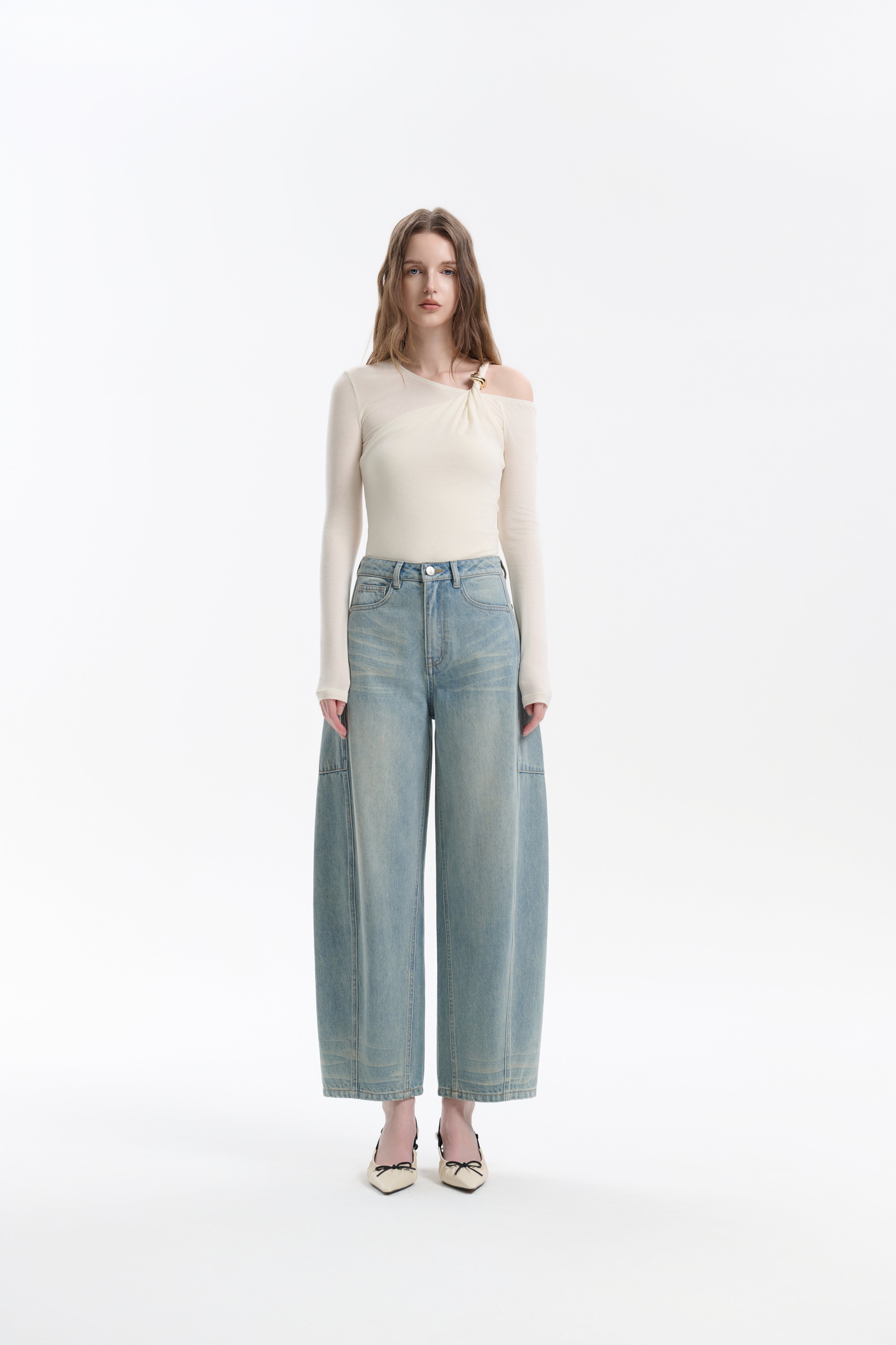 Blue Vintage Three-dimensional Split Scimitar Jeans