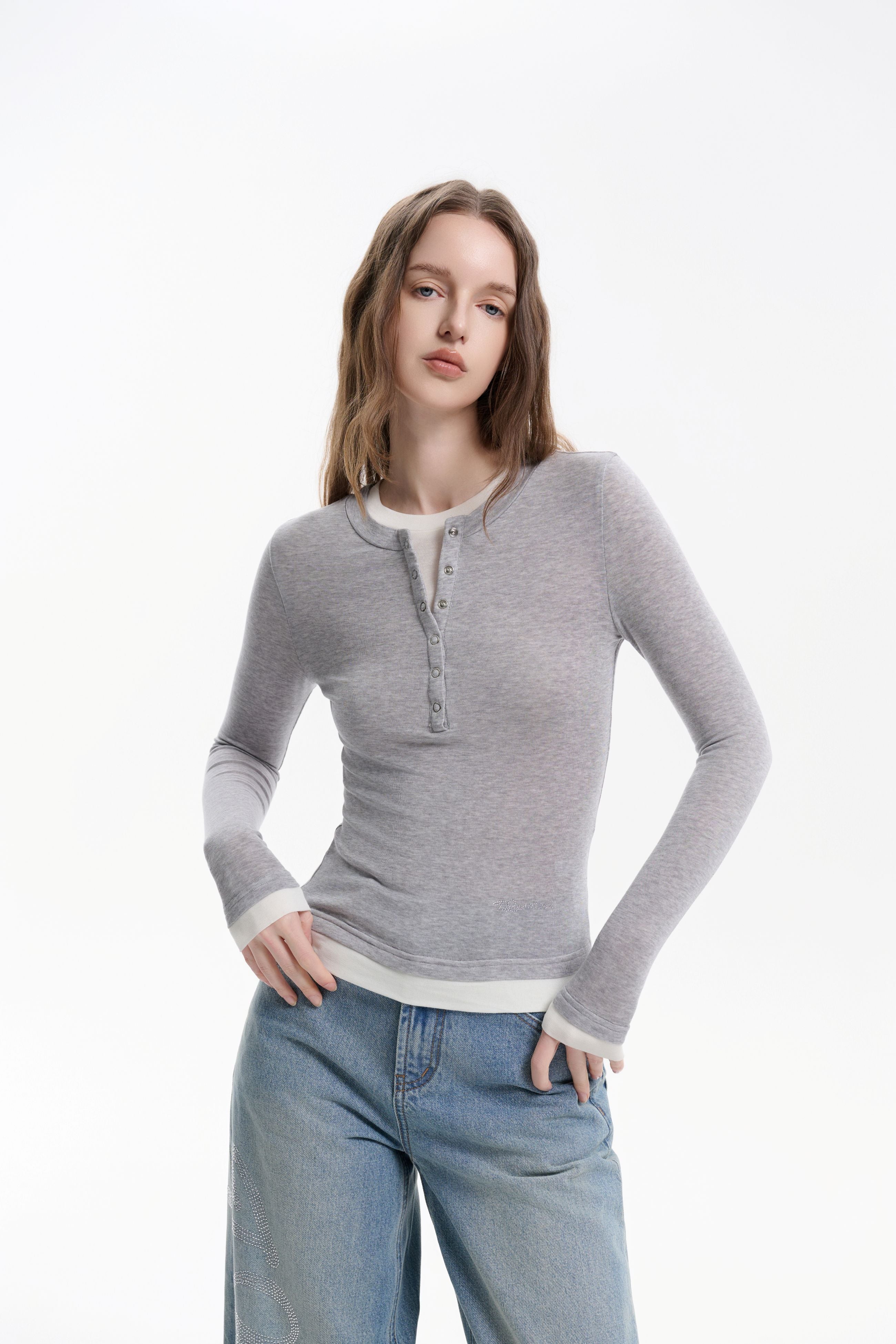 Grey Two-piece Wool Knitted T-shirt