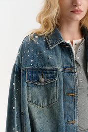 Floral Pleated Design Short Denim Jacket
