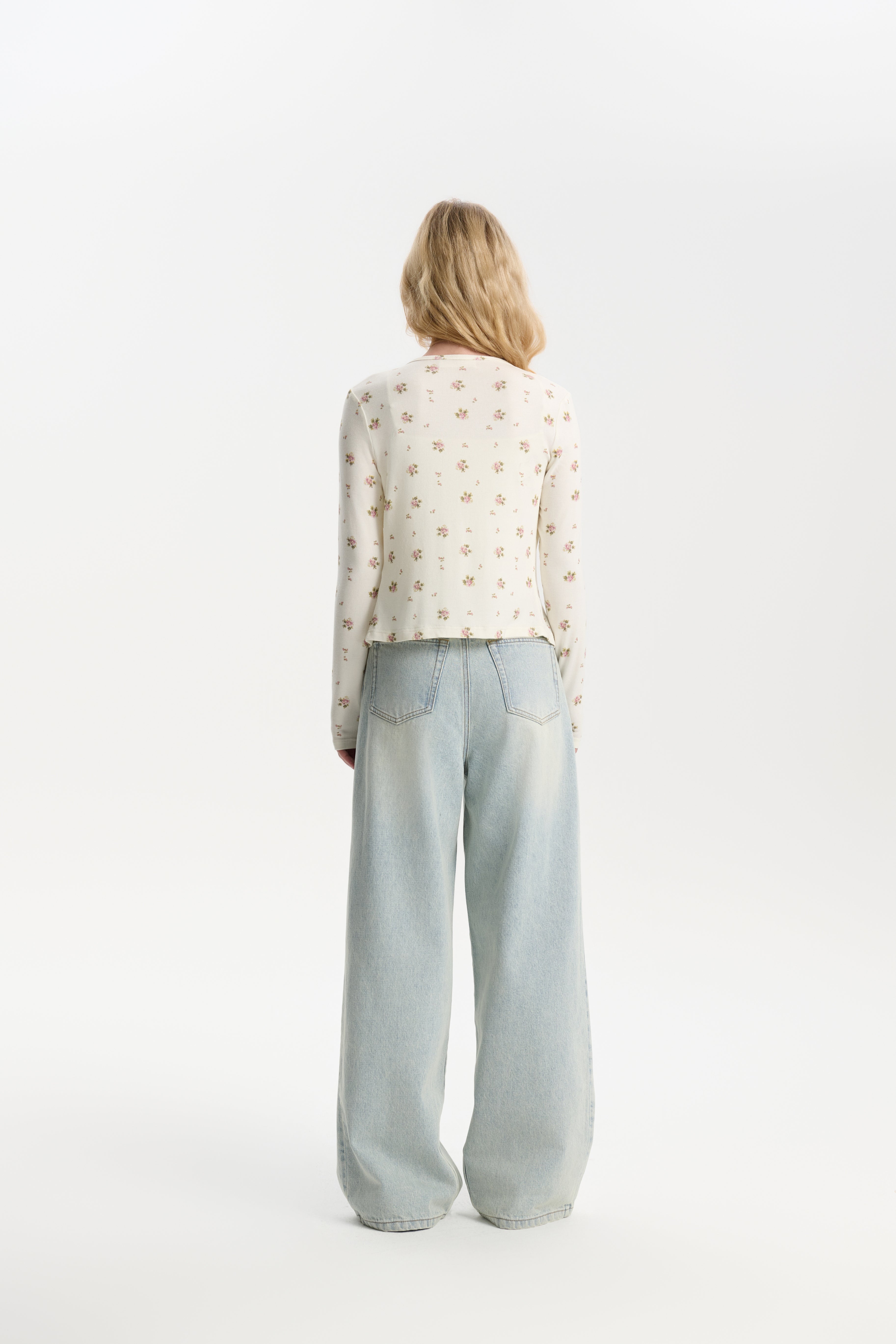 Beige Floral Print Two-piece Knitwear