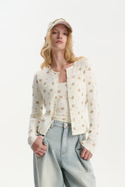 Beige Floral Print Two-piece Knitwear