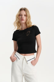 Black Lace Embroidery T-shirt