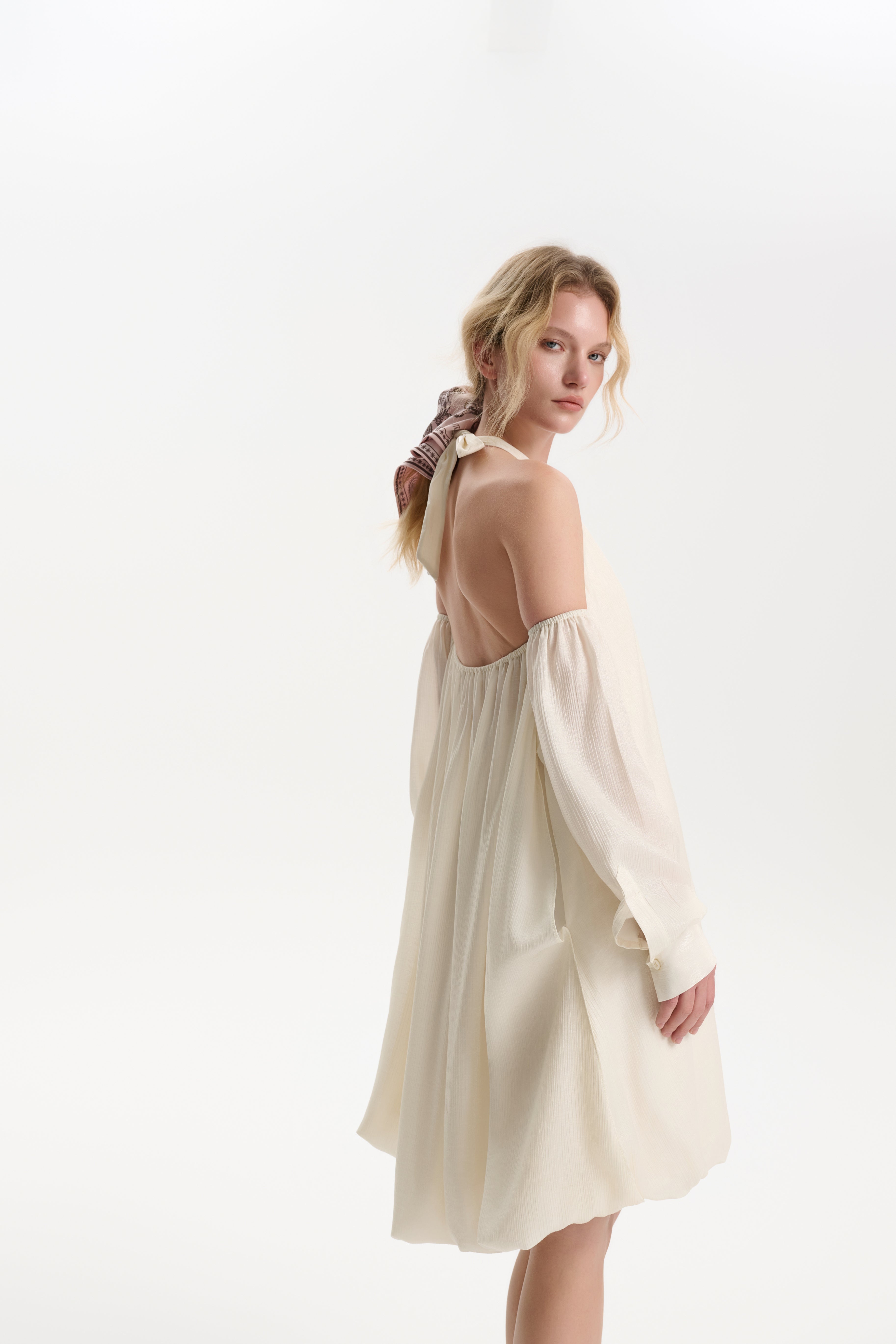 Off-white Off-shoulder Halter Dress