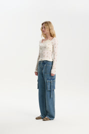 Beige Floral Wool Deconstructed Top