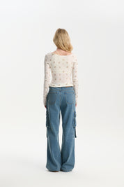 Beige Floral Wool Deconstructed Top