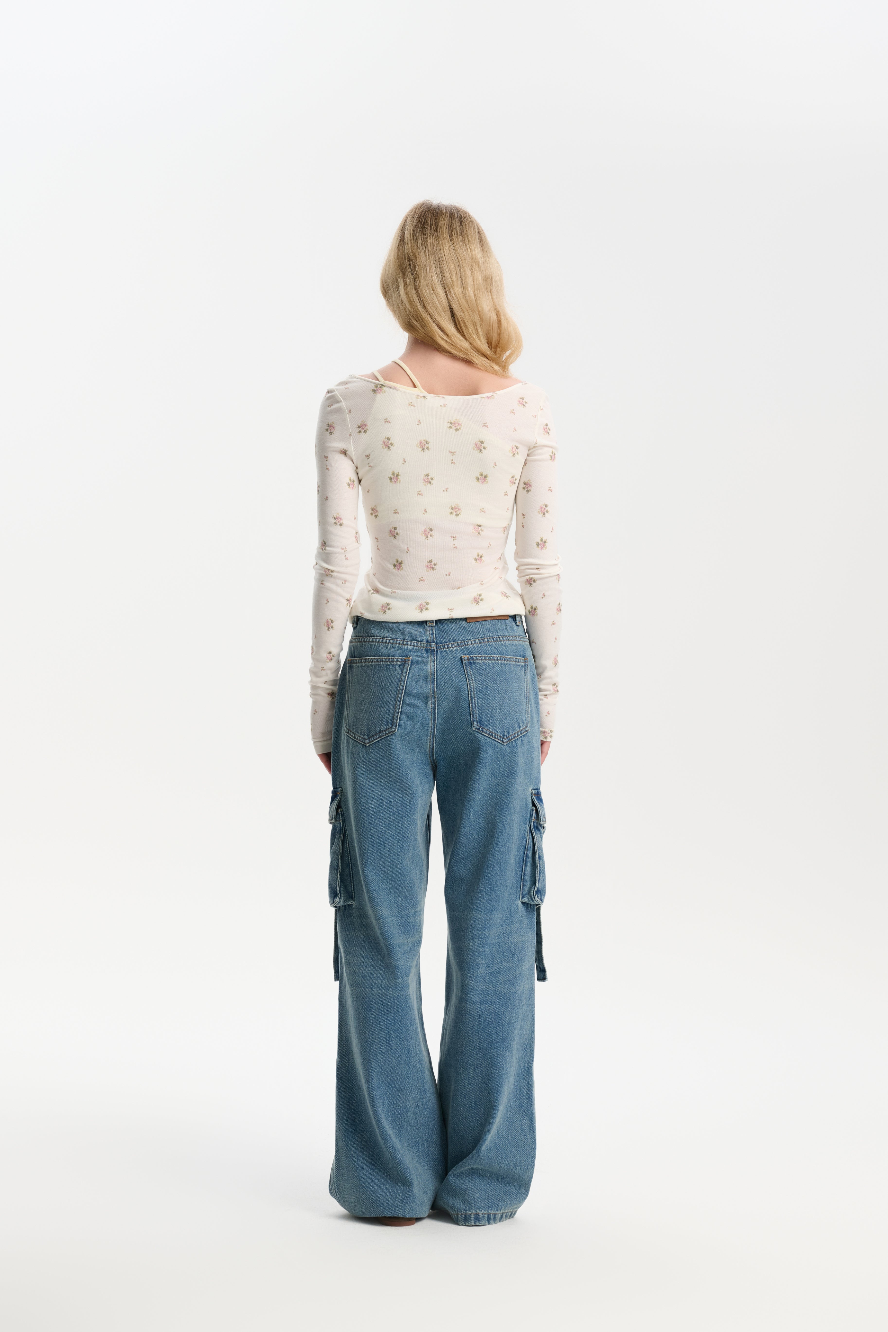 Beige Floral Wool Deconstructed Top