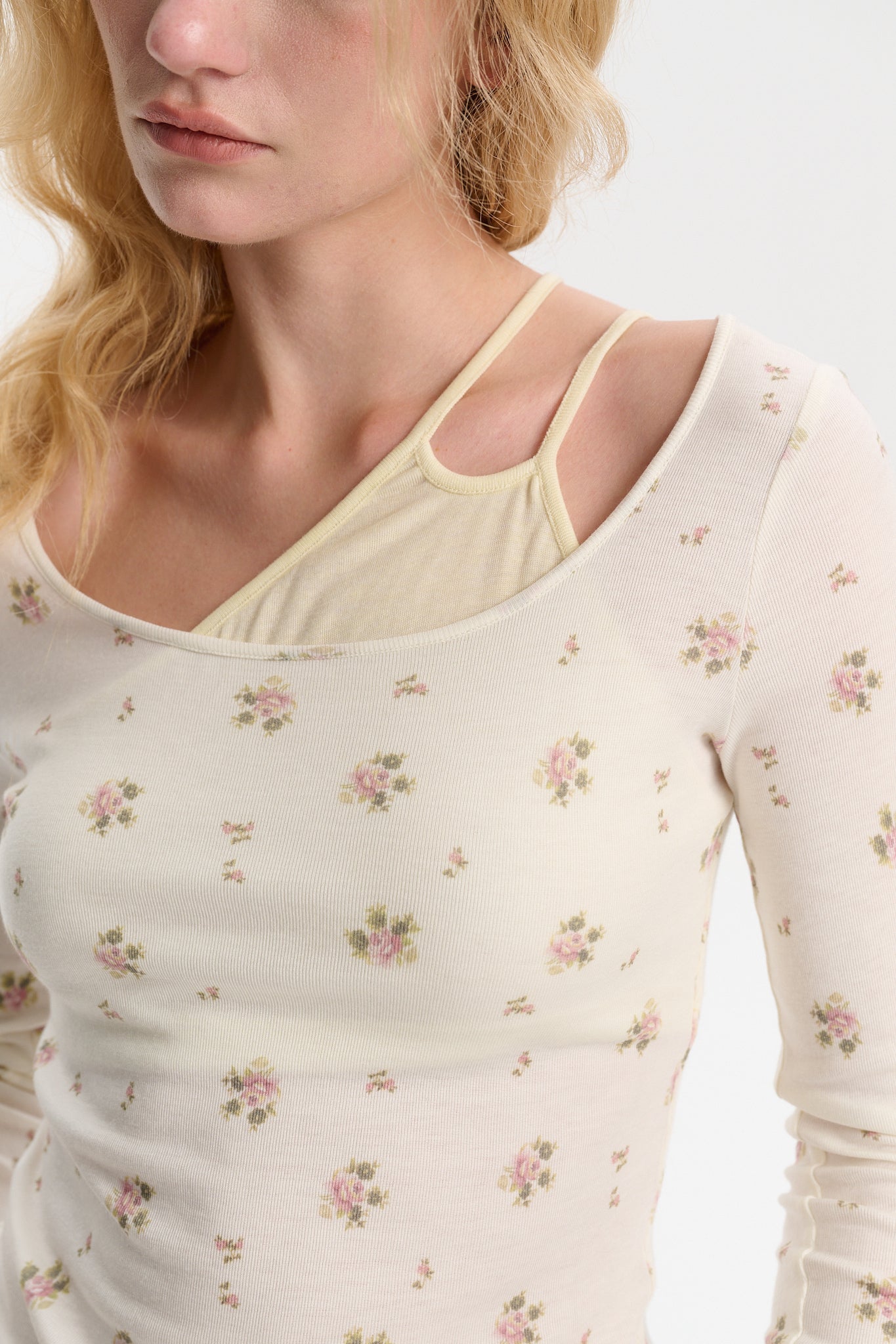 Beige Floral Wool Deconstructed Top