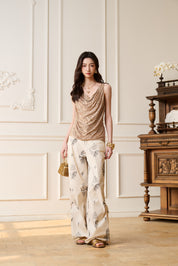 Khaki Printed Pleated Utility Paratrooper Pants