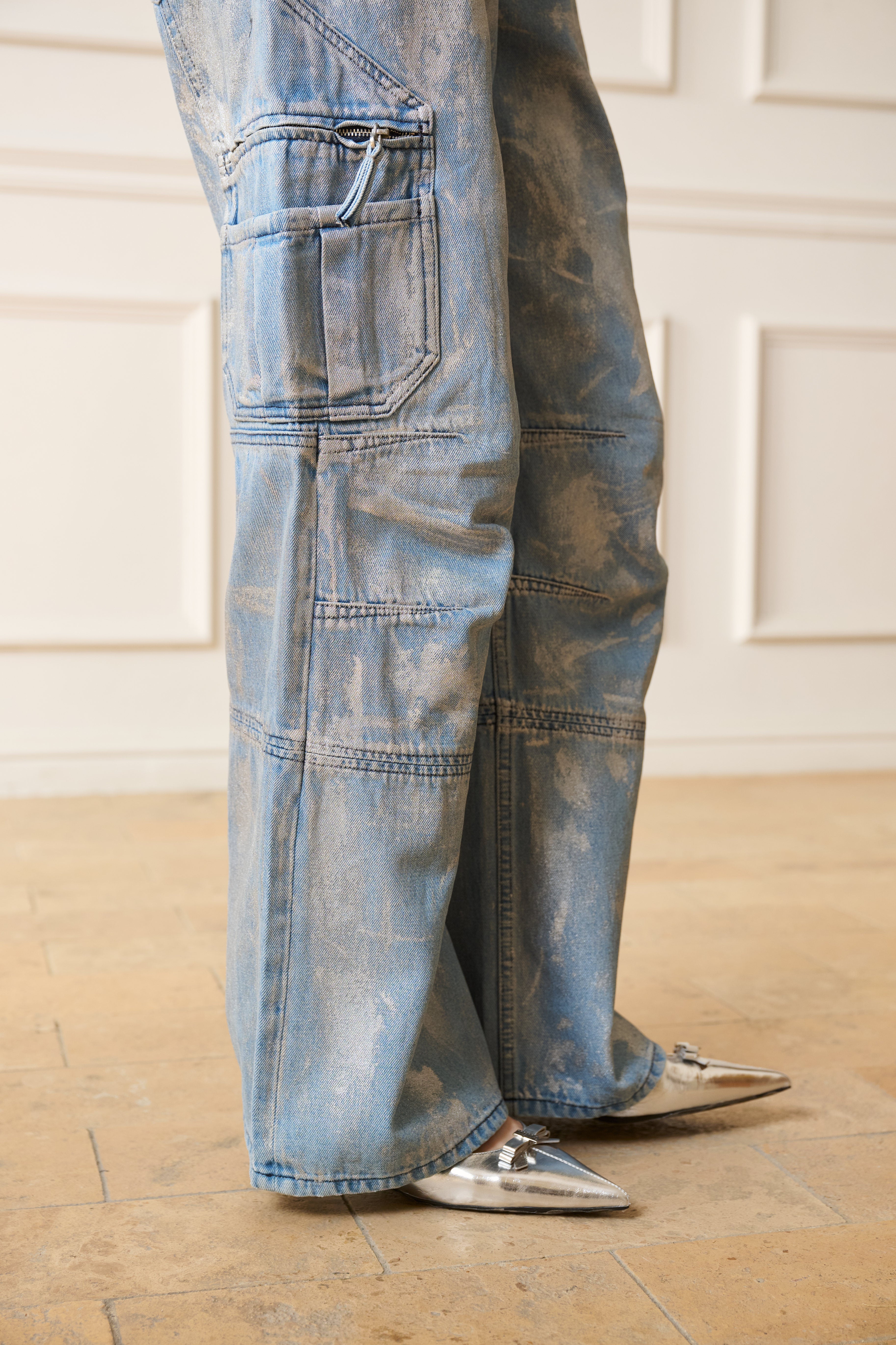 Blue Silver Cargo Pocket Jeans