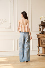 Blue Silver Cargo Pocket Jeans