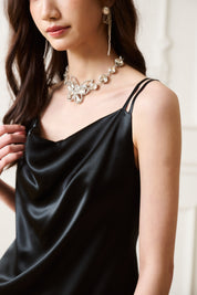 Black Swing-neck Floral Dress