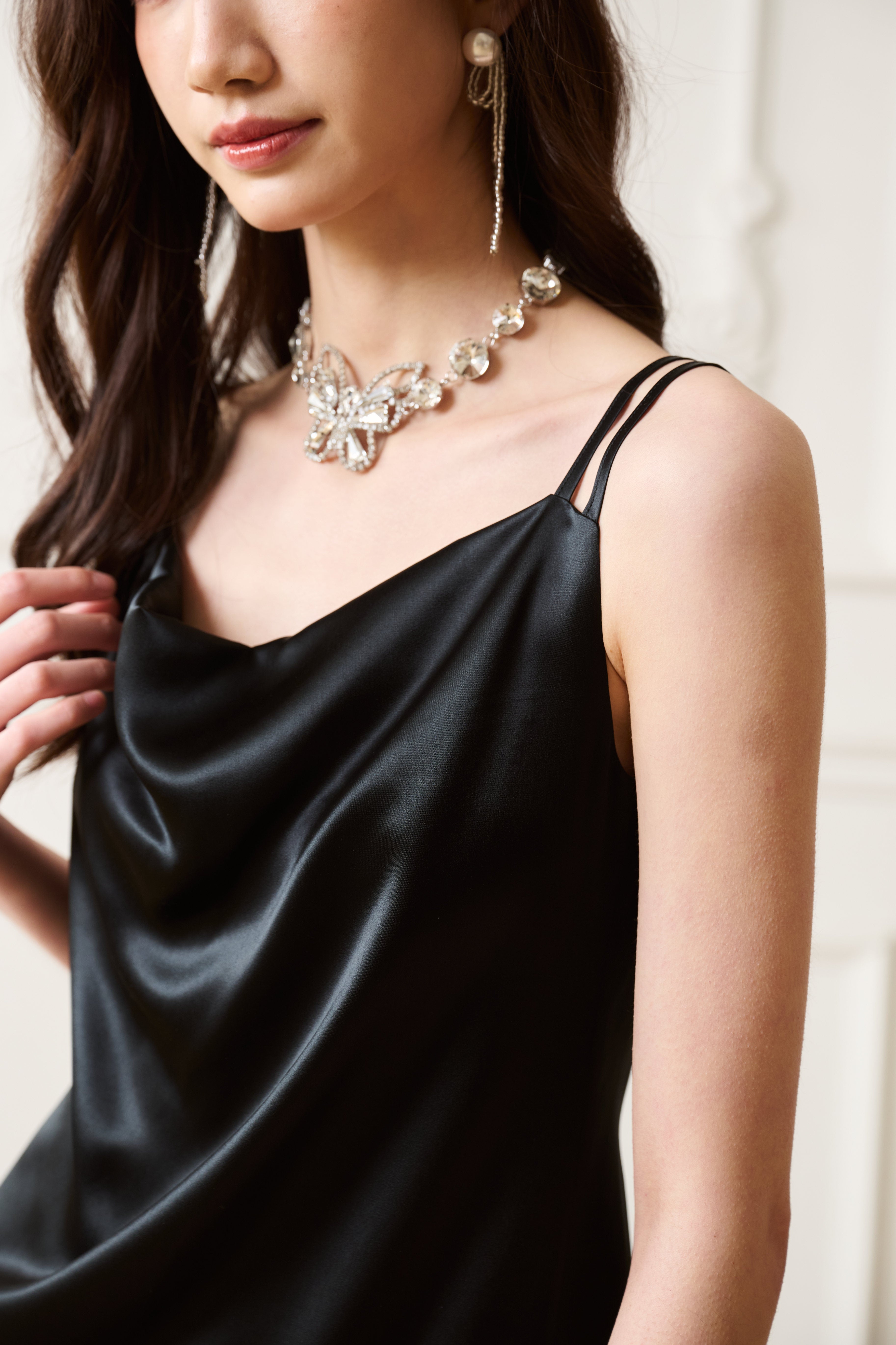 Black Swing-neck Floral Dress