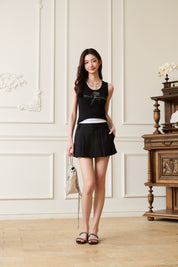 Black Logo Waistband Pleated Skort