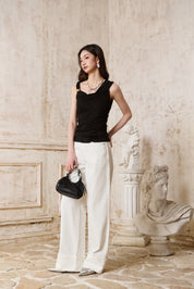 White Cuffed Wide-Leg Jeans