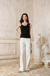 White Cuffed Wide-Leg Jeans